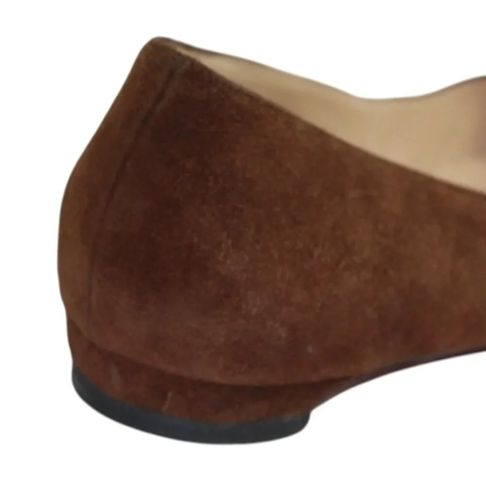 Christian Louboutin Brown Suede Leather Overlay Pointed-Toe Flats Button Detail